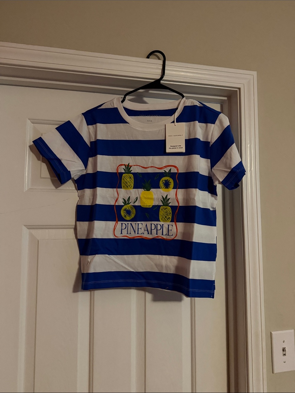 Womens Blue & White Striped Pineapple Tee